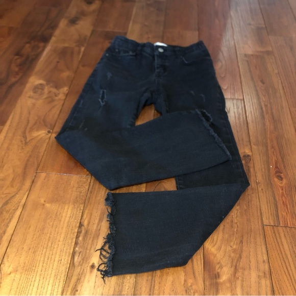 Howluk black perfect fit stretchy distress raw hams  3/4 ladies size small jeans - Picture 6 of 16